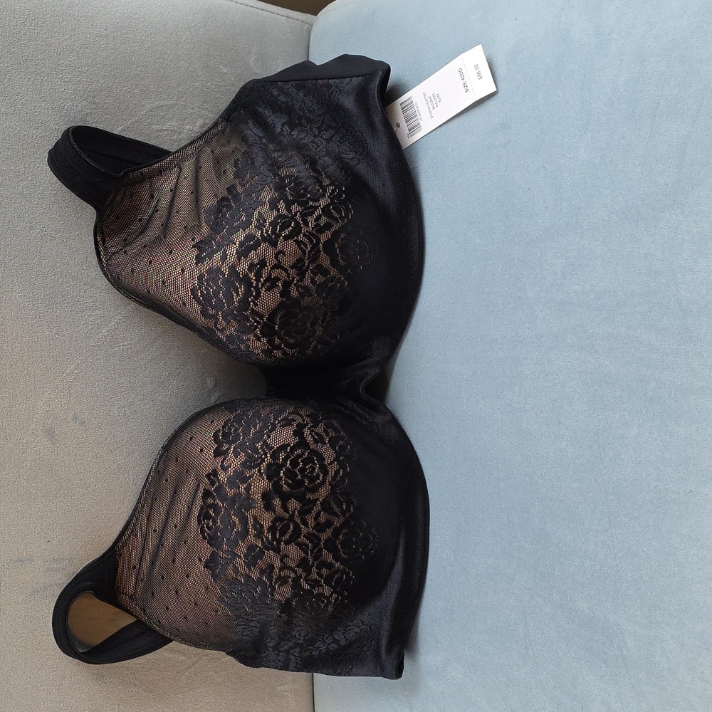 Soma Black Lace Overlay Stunning Balconet Full Coverage Lightly Lined Bra, 40DD